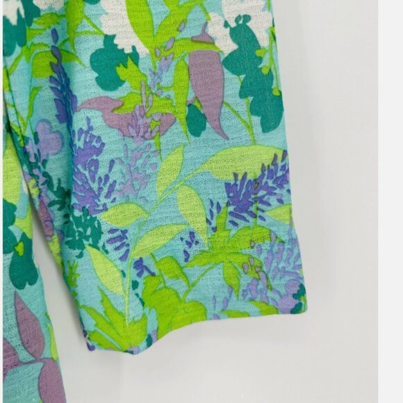 Vintage 70s Floral Polyester Pointed Collar Shirt LSV Green Blue Purple M - Picture 4 of 6